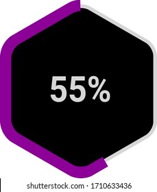 hexagon percentage diagram showing 55% ready-to-use for web design, user interface (UI) or infographic - indicator with purple and black