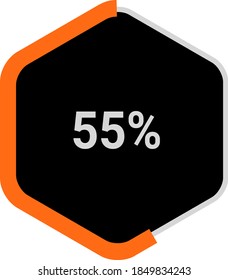 hexagon percentage diagram showing 55% ready-to-use for web design, user interface (UI) or infographic - indicator with orange and black.