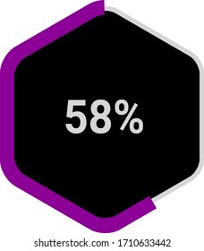hexagon percentage diagram showing 58% ready-to-use for web design, user interface (UI) or infographic - indicator with purple and black
