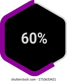 hexagon percentage diagram showing 60% ready-to-use for web design, user interface (UI) or infographic - indicator with purple and black