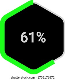 hexagon percentage diagram showing 61% ready-to-use for web design, user interface (UI) or infographic - indicator with light green