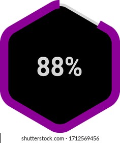 hexagon percentage diagram showing 88% ready-to-use for web design, user interface (UI) or infographic - indicator with purple and black
