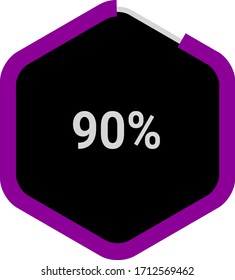 hexagon percentage diagram showing 90% ready-to-use for web design, user interface (UI) or infographic - indicator with purple and black