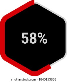 hexagon percentage diagrams meters showing 58% ready-to-use for web design, user interface UI or infographic - indicator with red