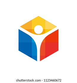 hexagon and person vector logo.