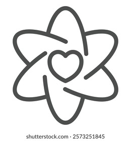 Hexagon petals flower with heart line icon, psychology concept. Vector graphics. Flower with love, heart shape sign on white background, outline style icon for mobile or web design