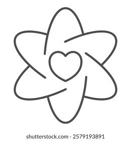 Hexagon petals flower with heart thin line icon, psychology concept. Vector graphics. Flower with love, heart shape sign on white background, outline style icon for mobile or web design