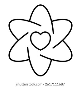 Hexagon petals flower with heart thin line icon, psychology concept. Vector graphics. Flower with love, heart shape sign on white background, linear style for mobile or design