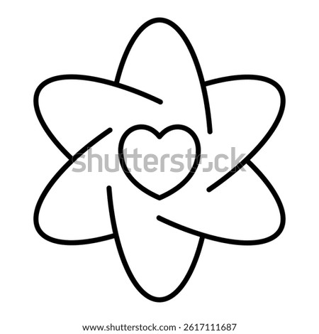 Hexagon petals flower with heart thin line icon, psychology concept. Vector graphics. Flower with love, heart shape sign on white background, linear style for mobile or design
