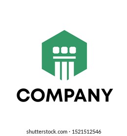 hexagon with pillar logo design unique sign