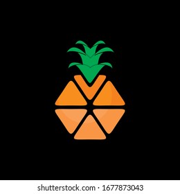 hexagon pineapple vector logo in the black background