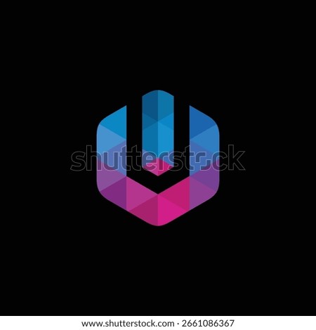 Hexagon Pixel Letter U Logo Design Vector Template