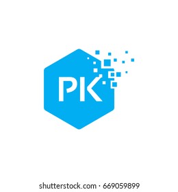 Hexagon PK Initial Logo designs with pixel texture Vector illustration