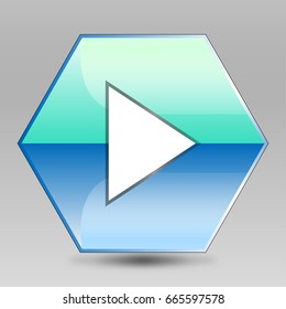Hexagon play button blue and green color
