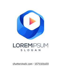 hexagon play gradient color logo design