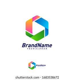 Vector de plantilla de diseño de logotipo de reproducción de hexágono. Conceptos del logotipo de Creative Play. Símbolo de icono
