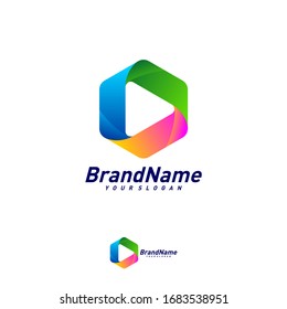 Hexagon Play Logo Design Template Vector. Creative Play logo concepts. Icon symbol