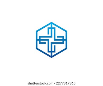 Hexagon Plus Medical Logo Concept symbol icon sign Element Design. Clinic, Hospital, Health Care Logotype. Vector illustration logo template