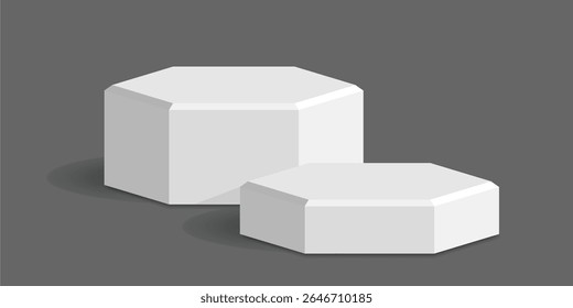 Hexagon podium stage pedestal and platform scene, a modern geometric display composition. Ideal for product showcases, awards presentations, digital promotions, and abstract architectural concepts.