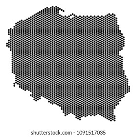 Hexagon Poland map. Vector geographic plan on a white background. Abstract Poland map mosaic is combined from honeycomb elements.