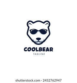 Hexagon polar bear head with sunglasses,Modern Cartoon cool polar bear mascot Logo Symbol Design Template Flat Style Vector,Stylish cool polar bear Logo with sunglasses