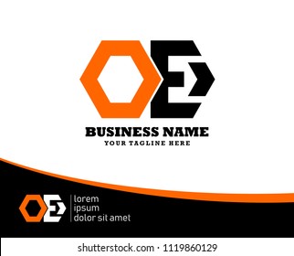 Hexagon or polygon initial O E logo concept vector, industrial logo.