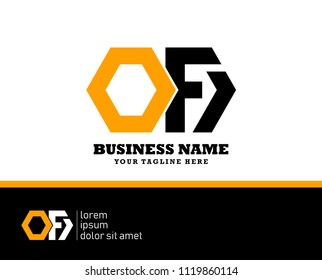 Hexagon or polygon initial O F logo concept vector, industrial logo.