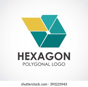 Hexagon polygonal of flat square abstract vector and logo design or template geometric business icon of company identity symbol concept