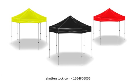 Hexagon pop-up canopy tent. Exhibition outdoor show pavilion. Event marquee. Color set. Black, red, yellow colours. Easy to recolor. Vector template for design.