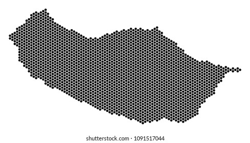 Hexagon Portugal Madeira Island map. Vector territory plan on a white background. Abstract Portugal Madeira Island map collage is created with hexagon pixels.