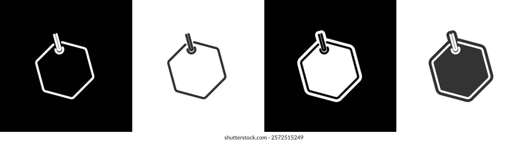 Hexagon price tag icon. Price Label Discount tag. Shape of price tag icon set. Flat and line price tag icon vetor illustration in black white and transparent background. Eps10