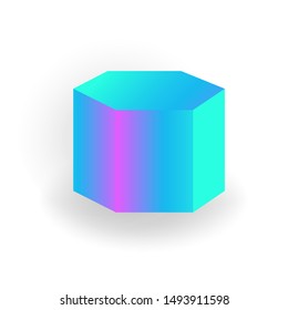 hexagon prism - 3D geometric shape with holographic gradient isolated on white background, figures, polygon primitives, maths and geometry, for abstract art or logo, vector illustration