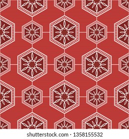 hexagon prism geometric pattern with lines,seamless vector background.maroon color