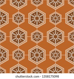 hexagon prism geometric pattern with lines,seamless vector background.brown color