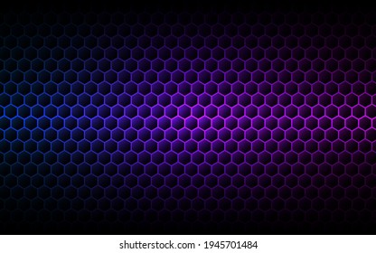 Hexagon purple background. Gradient cells texture. Futuristic color wallpaper. Modern neon design. Abstract geometric backdrop. Vector illustration.