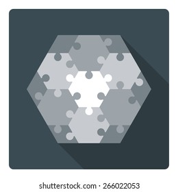 Hexagon Puzzle. 13 Color Parts.