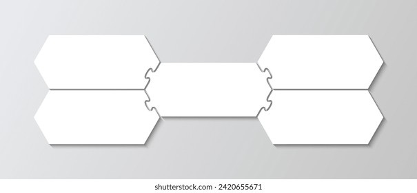 Hexagon puzzle grid. Business presentation infographic. Business presentation for infographics. Jigsaw puzzle info graphic with 5 pieces, steps, parts of process diagram. Vector