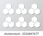 Hexagon puzzle grids collection. Business presentation set for infographics. Jigsaw puzzle info graphic with 3 pieces, steps, parts of process diagram. Vector