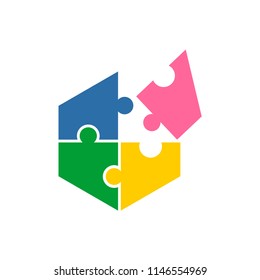 hexagon puzzle logo design template