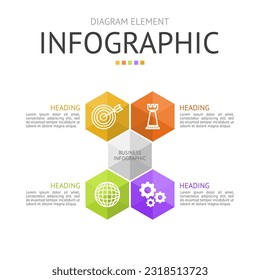 hexagon pyramid hive for infographic. used for process diagram, presentation, working flow, information layout, banner, chart, and graph. business concept with 4 options. data visualization.