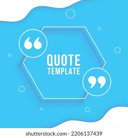 hexagon quote box template on blue background 