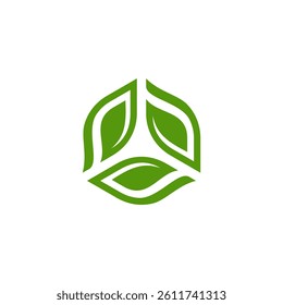 hexagon recycle leaf logo icon design, green leaf arrow rotation, sigh ecology
