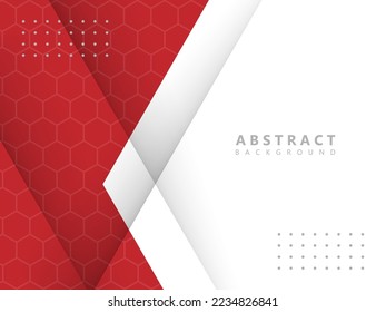 hexagon red and white abstract background with modern shadow lines