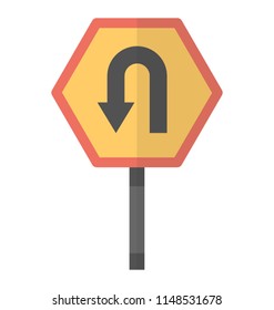 
Hexagon Road Side Board With Downward Pointing Curved Arrow Denoting No U Turn Ion 
