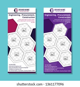 Hexagon Roll Up Business Banner Design Vertical Template Vector, Cover Presentation Abstract Geometric Background, Modern Publication Display And Flag-banner, Layout In Rectangle, Space Photo Collage