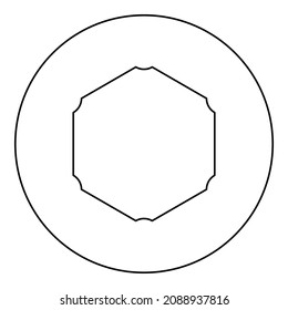 Hexagon with rounded corners icon in circle round black color vector illustration image outline contour line thin style simple