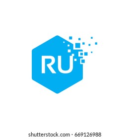 Hexagon RU Initial Logo designs with pixel texture Vector illustration