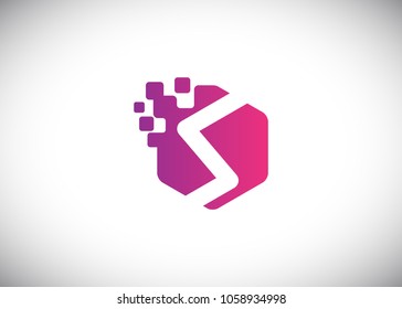 Hexagon S Initial Logo designs with pixel texture