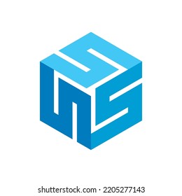 Hexagon S Letter Cube Logo Design Template