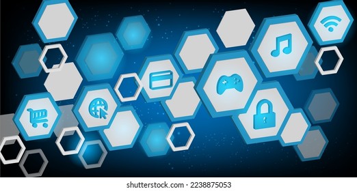 Hexagon science security Electronic for safety with  hologram vector concept for future technology element background business screen